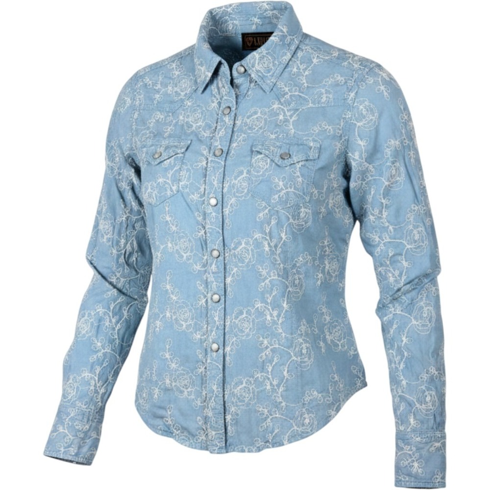 Ariat Womens Blue Floral Embroidered Pearl Snap Western Shirt Long Sleeve S/M